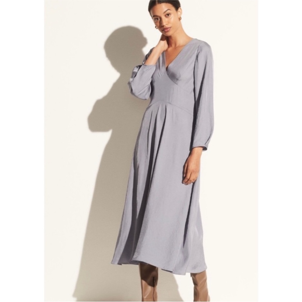 Vince Long-Sleeve Paneled V-Neck Dress Iris
Blue NWT